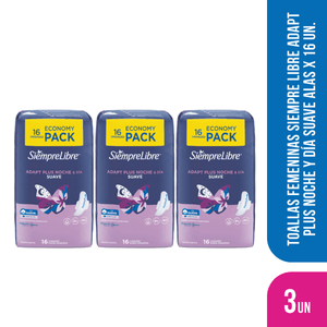Combo Toallitas Femeninas Adapt Plus Noche y Día x16 Un Pack x3