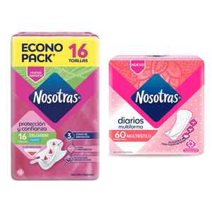 Combo Toallitas Femeninas Delgadas 16 Un + Protectores Diarios Multiestilo 60 Un