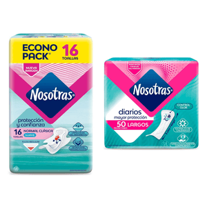 Combo Toallitas Femeninas Normal 16 Un + Protectores Diarios Largos 50 Un