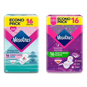 Combo Toallitas Femeninas Normal 16 Un + Buenas Noches 16 Un