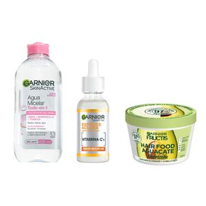 Kit Clásicos Garnier: Agua Micelar + Serum Vitamina C  + Mascarilla Hair food Palta